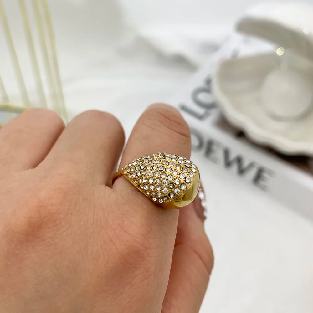 AAR-103-AA4026R Goccia con Strass-Anello Regolabile in Acciaio