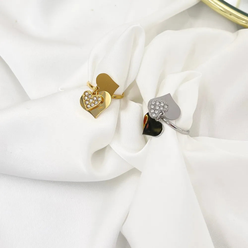 AAR-103-AA4553R Tre Cuori Pendenti con Strass-Anello Regolabile in Acciaio