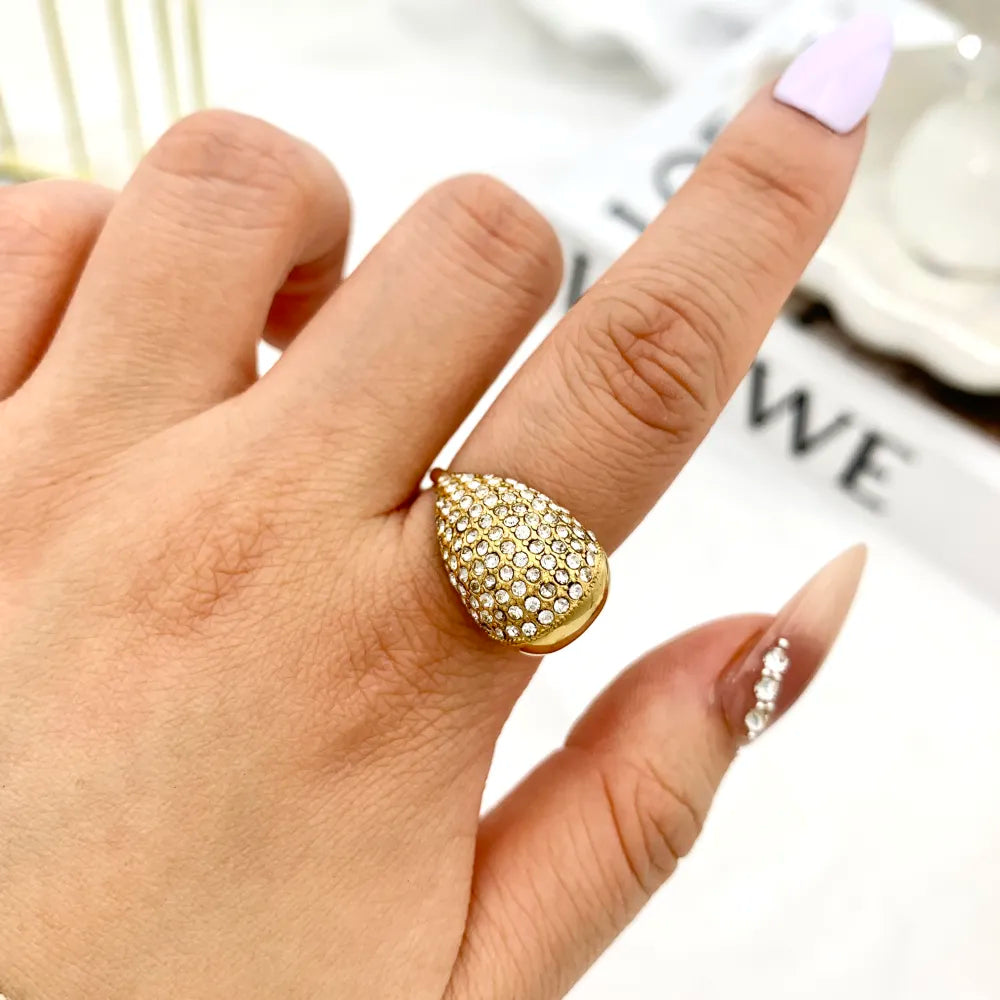 AAR-103-AA4026R Goccia con Strass-Anello Regolabile in Acciaio