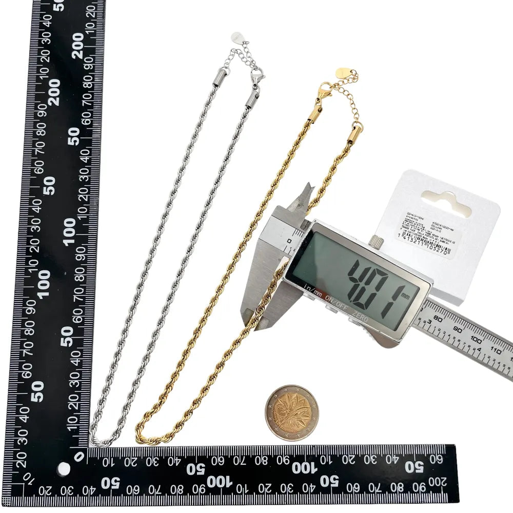 CAC-413-1584 4mm Torchon 4mm-Collana Corta in Acciaio