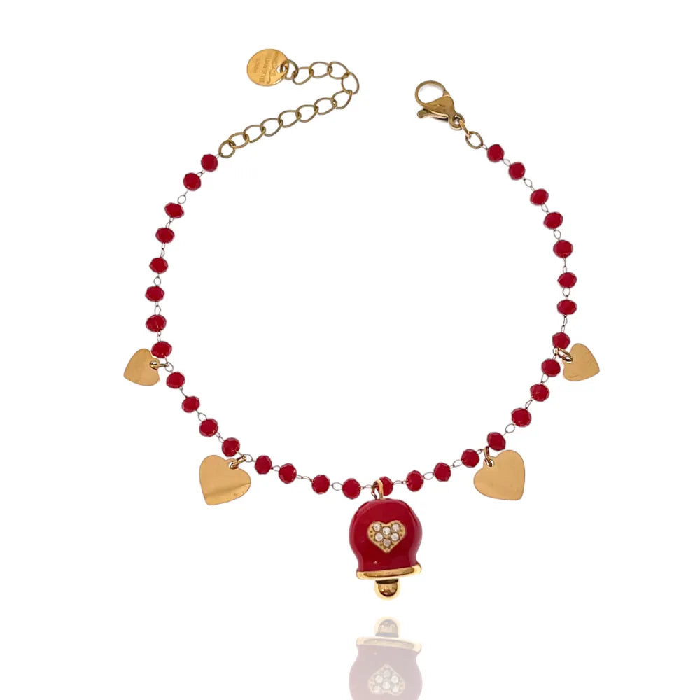 BAC-103-AA2701B Campanello con Cuore-Bracciale in Acciaio con Chiusura