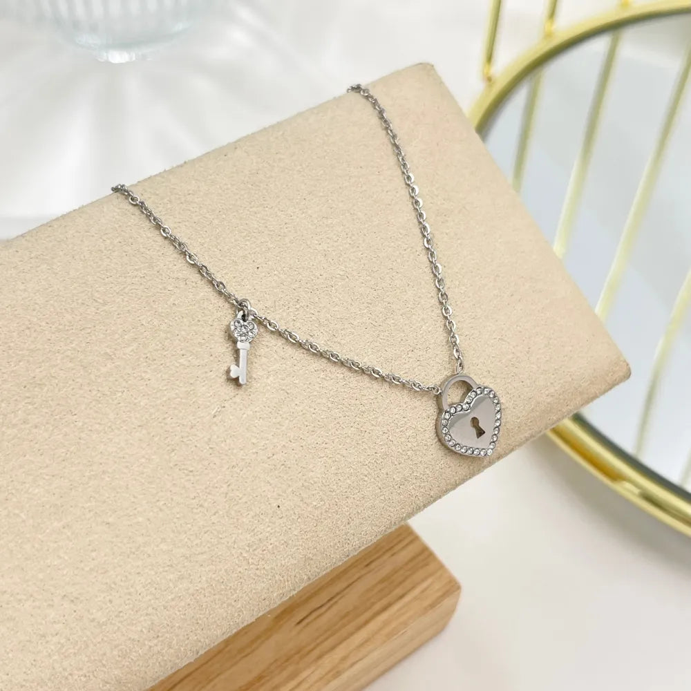 CAC-103-AA4162N Cuore Chiave -Collana Corta in Acciaio