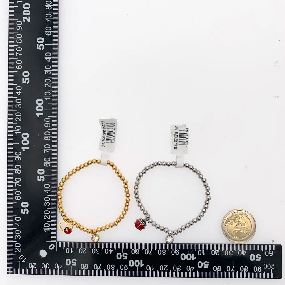 BPA-103-AA3670-3678B Mix Soggetti con Coccinella-15pz Bracciali Elastici in Acciaio