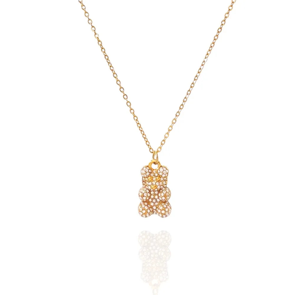CAC-103-AA3498N Orsetto con Strass-Collana Girocollo in Acciaio