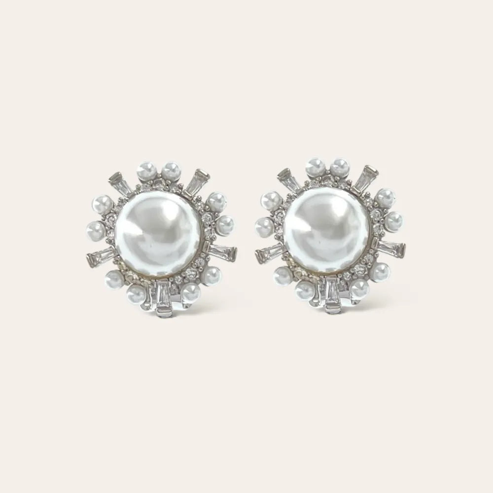 OMK-493-34 Cerchio con perla-Orecchini a Clip con Zirconia