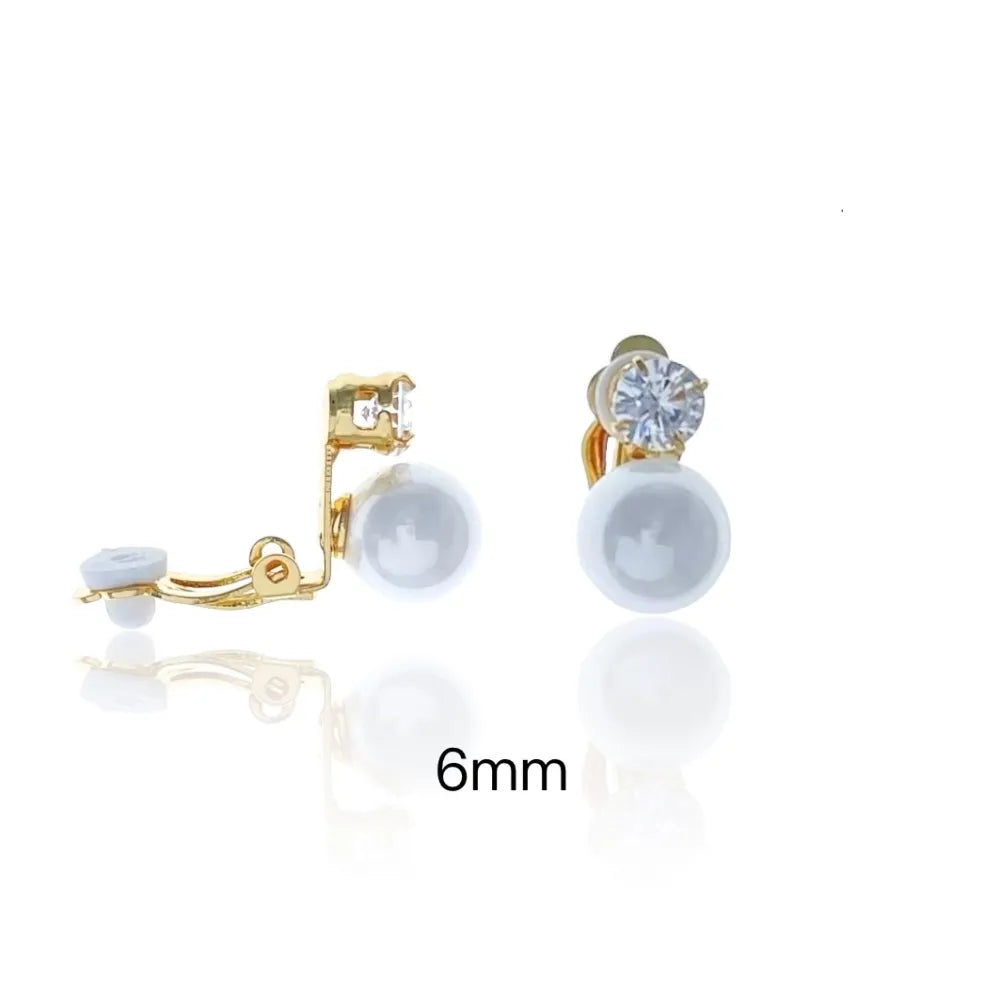 OMK-107-182 6mm Punto Luce con Perla 6mm-Orecchini a Clip in Ottone
