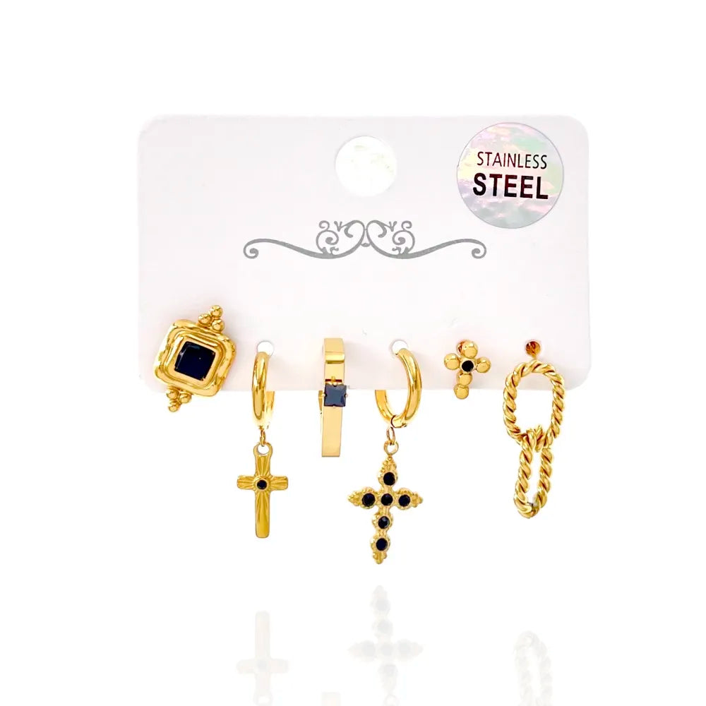 OPA-736-06 Croce -Set 6pz Orecchini in Acciaio