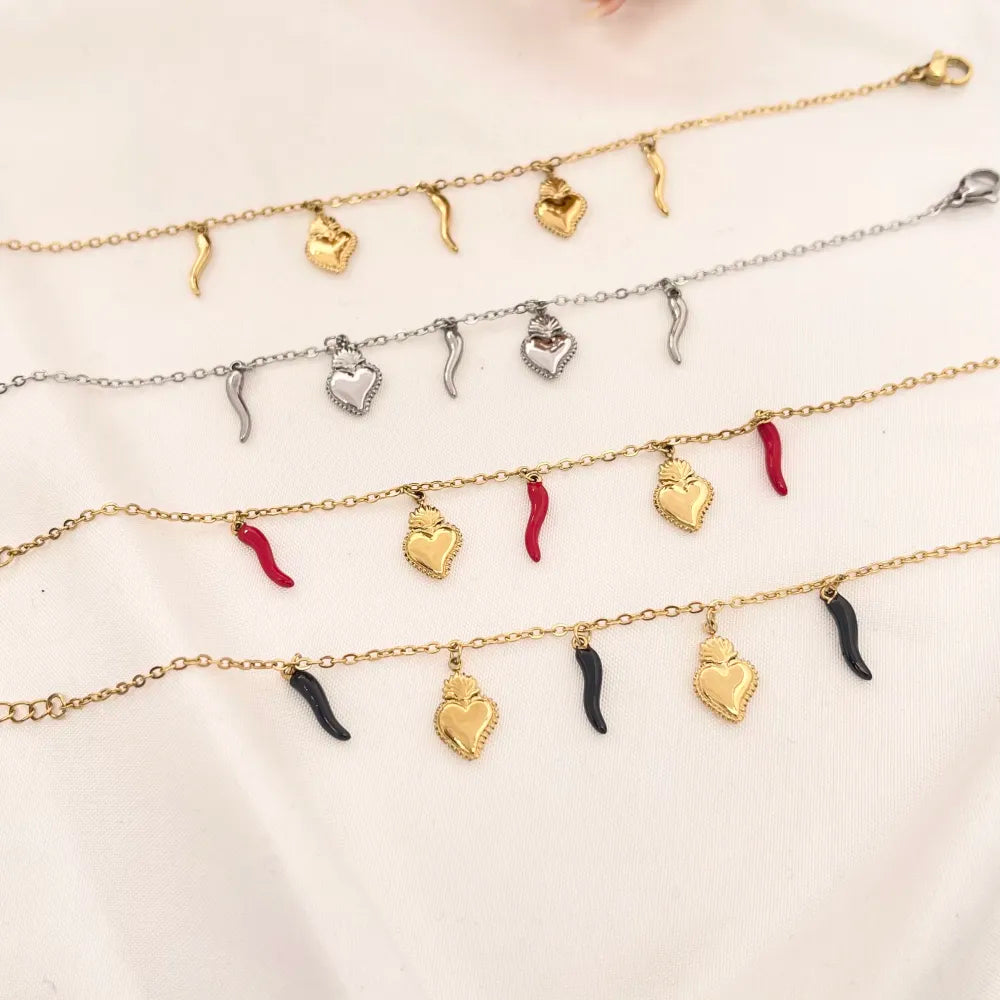 BAC-103-AA2777B Sacro Cuore con Cornino-Bracciale in Acciaio con Chiusura