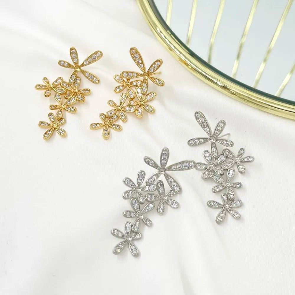 OMZ-103-AA27124E Fiore-Orecchini in Ottone e Zirconia