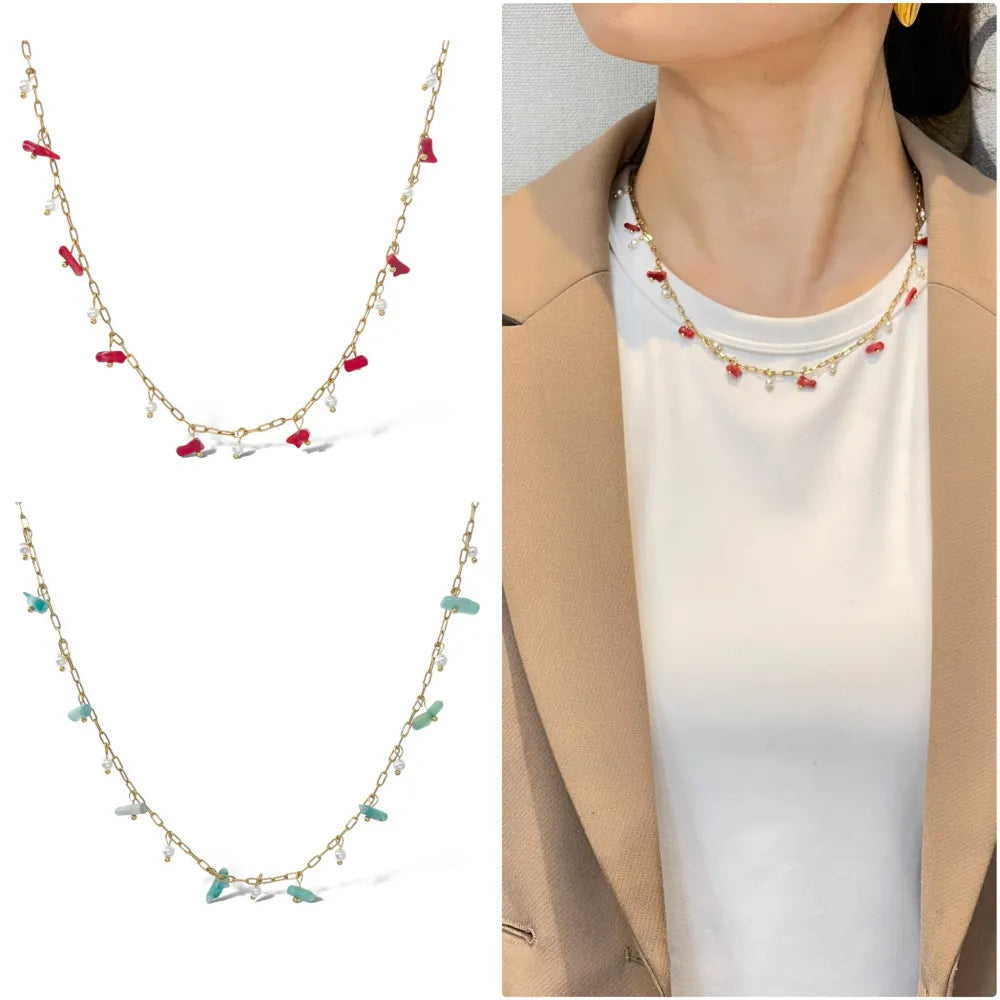CAC-735-23-57 Perline Colorate-Collana Corta in Acciaio