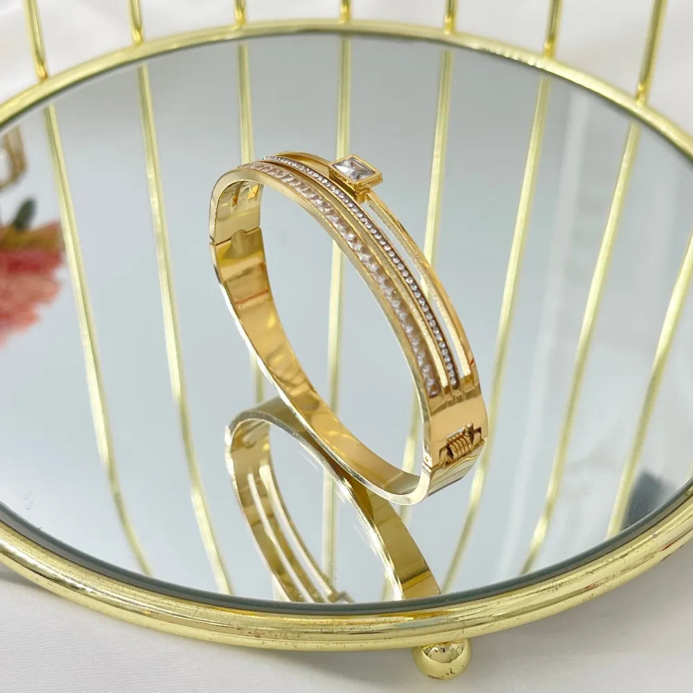 BAR-413-1618A Semplice con Quadrato-Bracciale Rigido in Acciaio