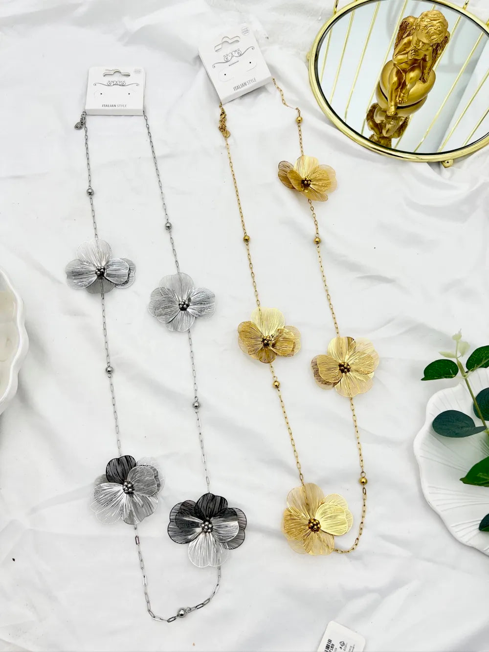 CAL-732-195 Fiore-Collana Lunga in Acciaio