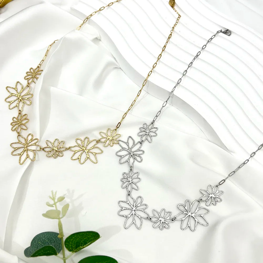 CAC-759-18 Fiore-Collana Corta in Acciaio