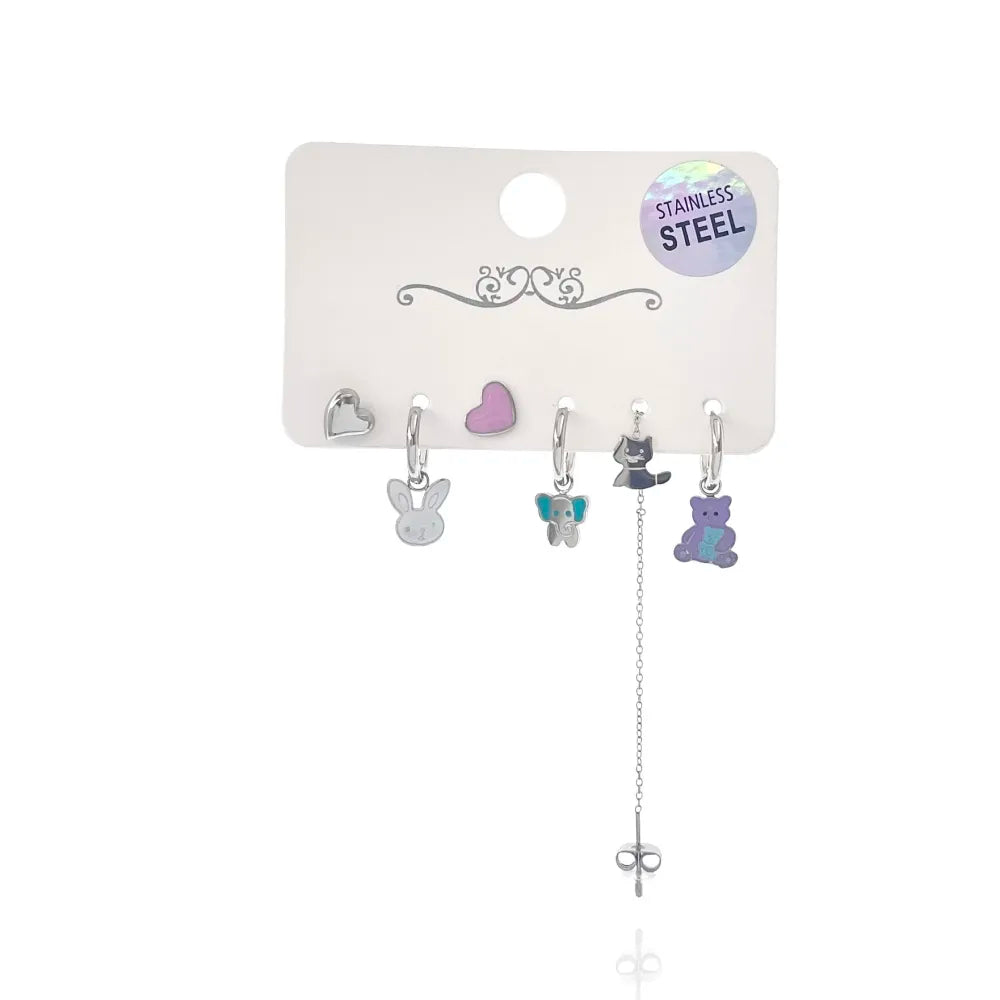 OPA-736-12 Orsetto Elefantino Coniglio Smaltato-Set 6pz Orecchini in Acciaio