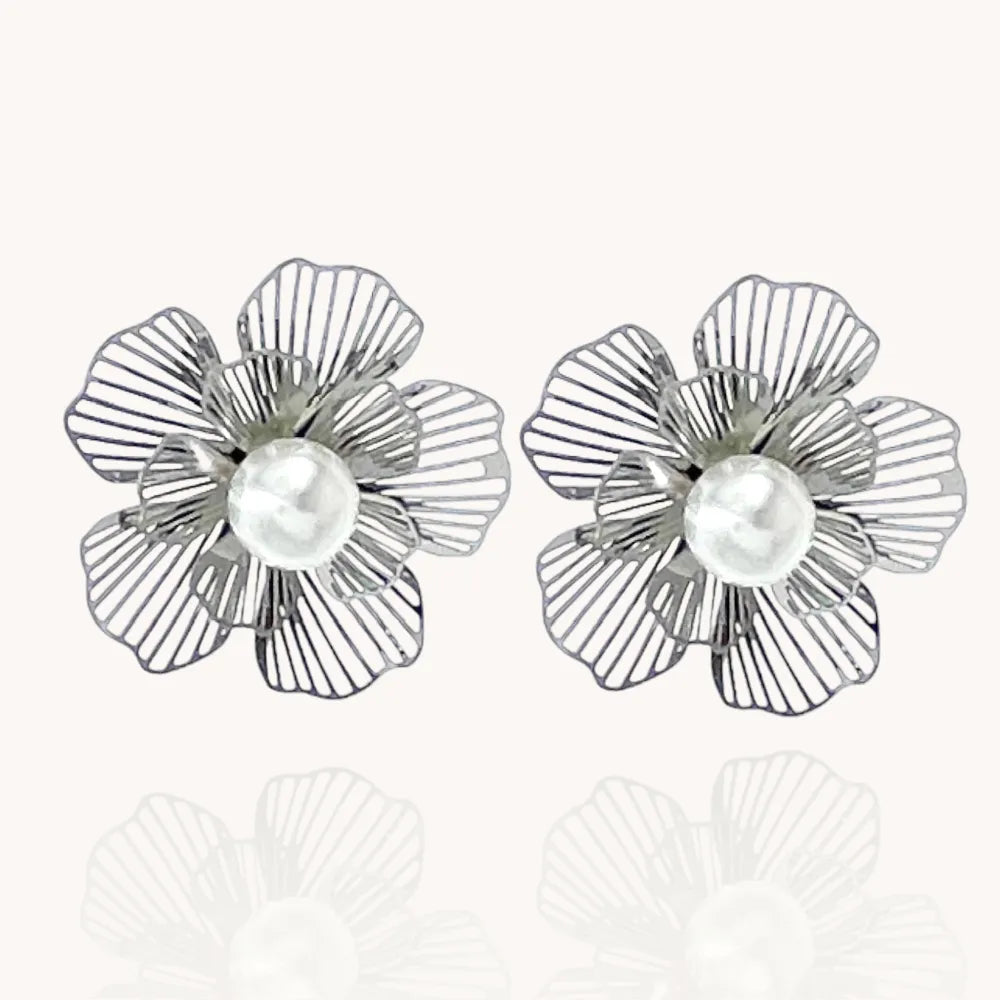 OAP-413-2107 Fiore con Perla -Orecchini in Acciaio