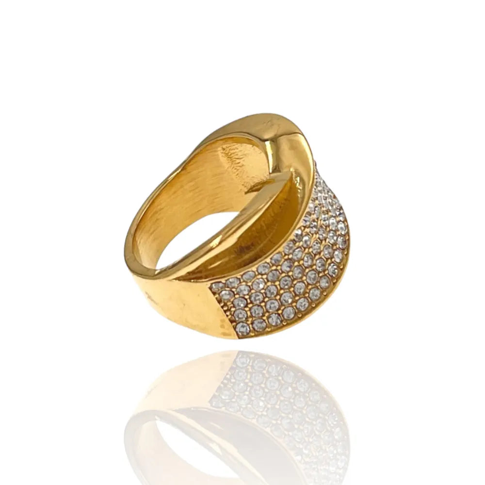 AAM-103-AA2011R Onda con Strass-Anello in Acciaio con Misura