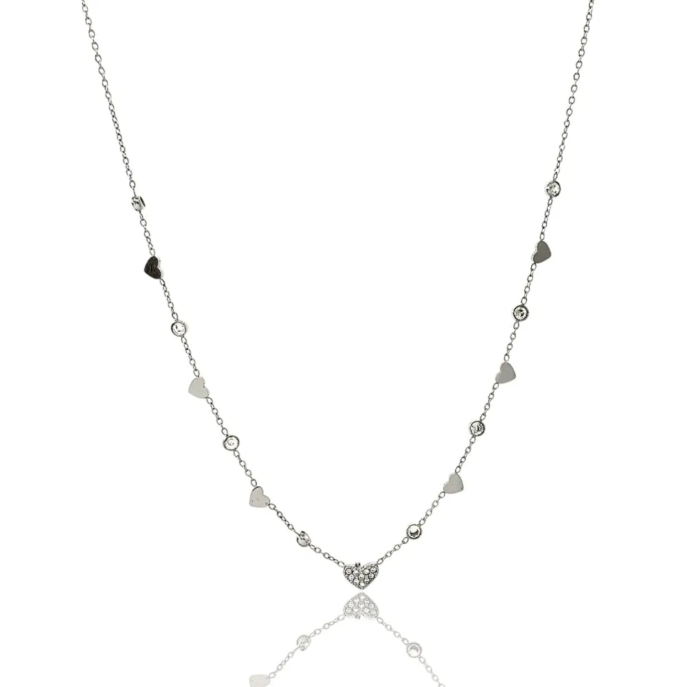 CAC-103-AA3482N Cuore Punto Luce -Collana Corta in Acciaio
