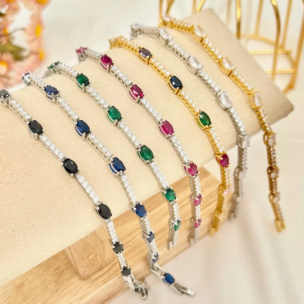 BMZ-103-AA2660B 2 Tennis con Ovale Colorato-Bracciale con Cubic Zirconia