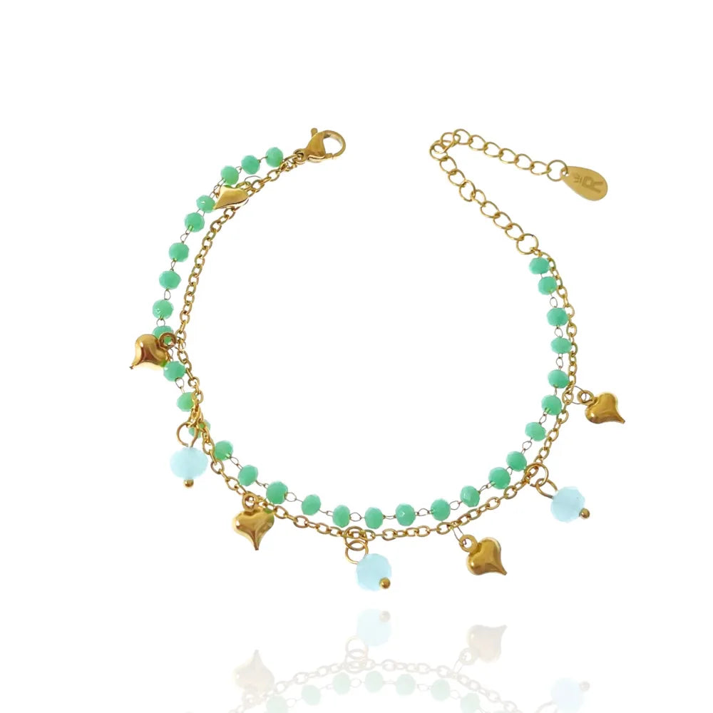 BAC-413-1267 Doppia Catena con Cuore-Bracciale in Acciaio con Chiusura