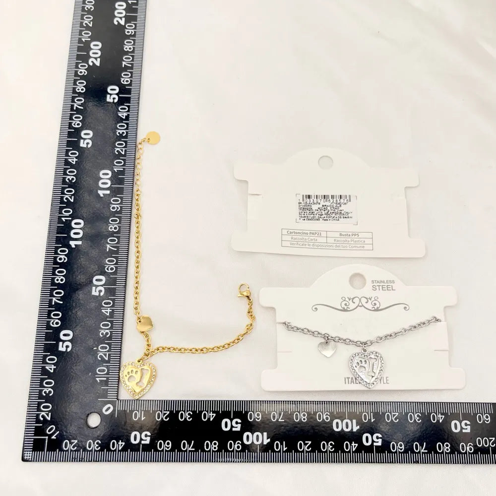 BAC-103-AA2857B Cuore con Zampa -Bracciale in Acciaio con Chiusura