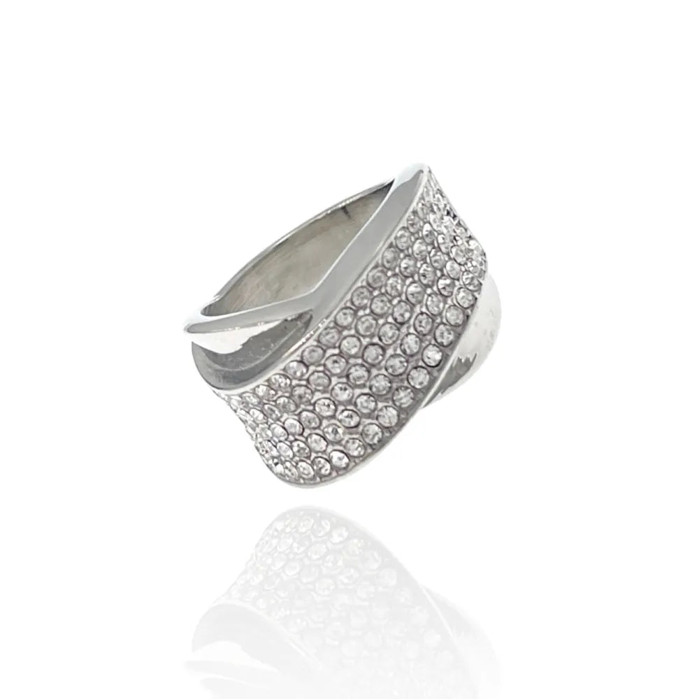 AAM-103-AA2011R Onda con Strass-Anello in Acciaio con Misura