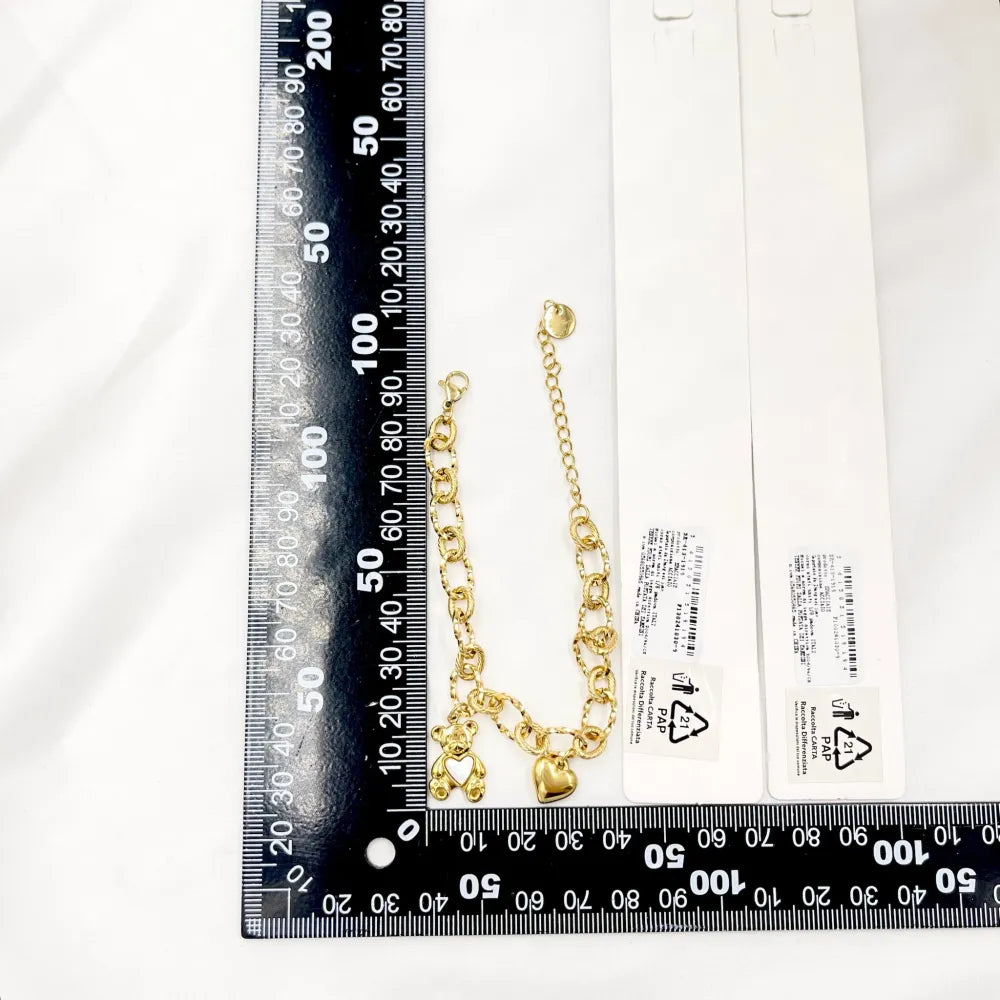 BAC-413-1919 Orsetto con Cuore Smaltato-Bracciale in Acciaio