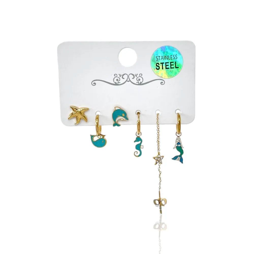 OPA-736-14 Delfino Mare-Set 6pz Orecchini in Acciaio