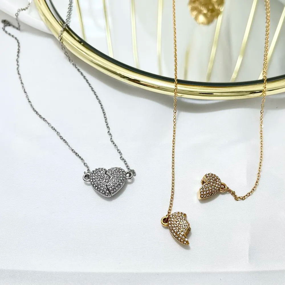 CAC-103-AA3499N Cuore con Strass Spezzabile-Collana Corta in Acciaio