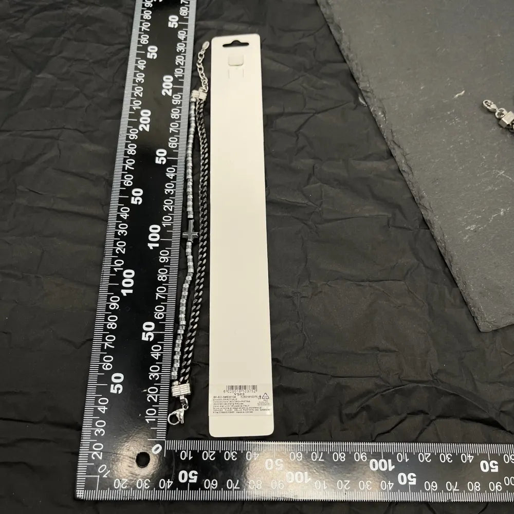 BAU-500-BMS30138 Doppio Catena e Croce-Bracciale in Acciaio da Uomo