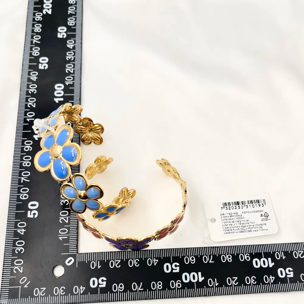 BAR-732-62 Fiore Smaltato-Bracciale Rigido in Acciaio