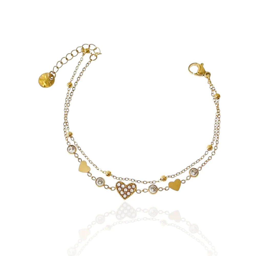 BAC-103-AA3455B Doppio con Cuore -Bracciale in Acciaio con Chiusura