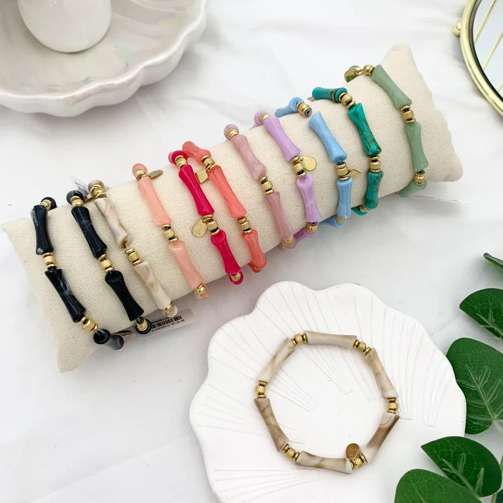 BPA-732-250 Bambù Colorato-12pz Bracciali Elastici in Acciaio