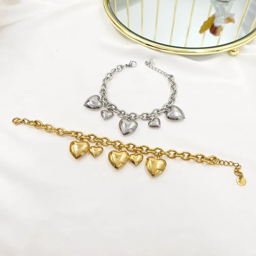 BAC-103-AA3397B Cuore Bombato-Bracciale in Acciaio con Chiusura