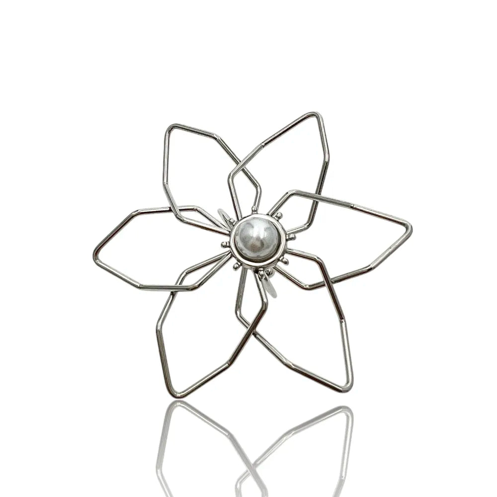 AAR-759-07 Fiore Grande con Perla-Anello Regolabile in Acciaio