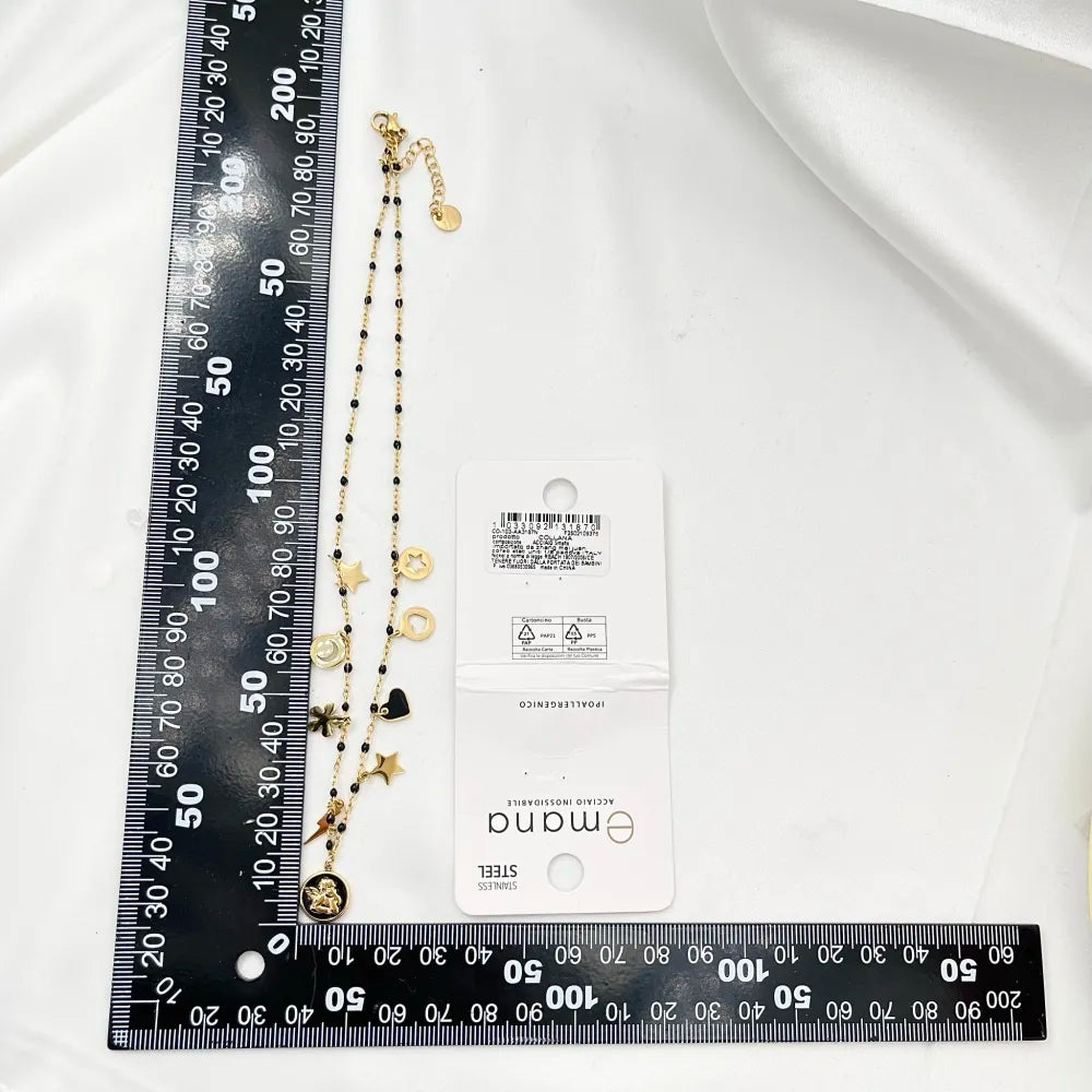 CAC-103-AA3187N Angelo Smaltato con Stella Fulmine-Collana Corta in Acciaio