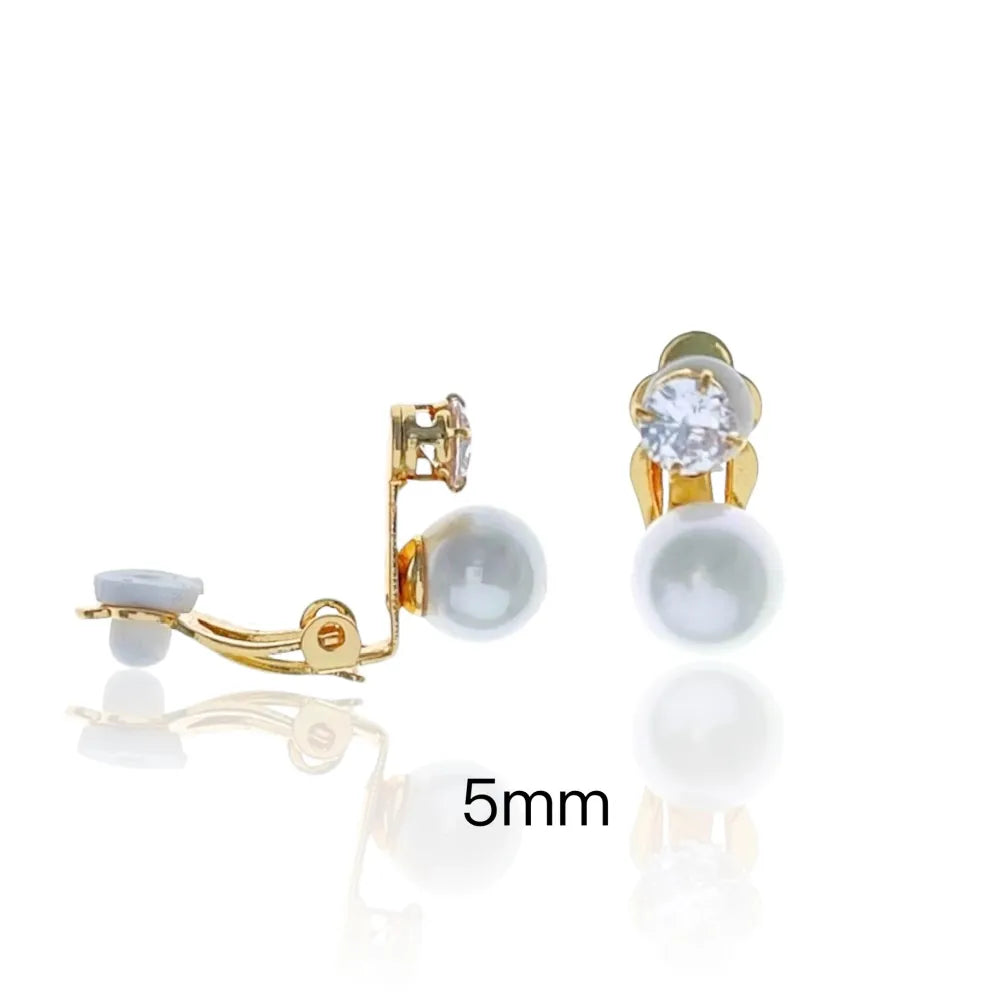OMK-107-182 5mm Punto Luce con Perla 5mm-Orecchini a Clip in Ottone