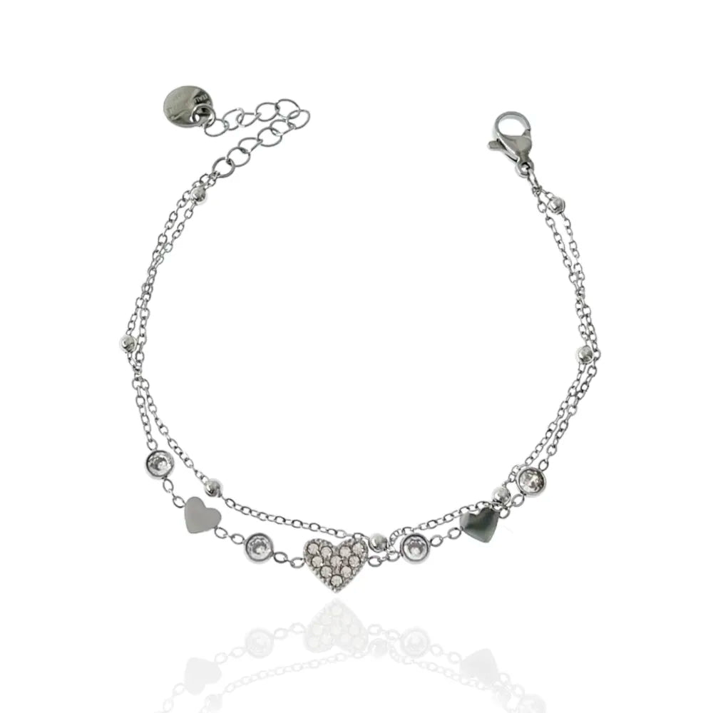 BAC-103-AA3455B Doppio con Cuore -Bracciale in Acciaio con Chiusura