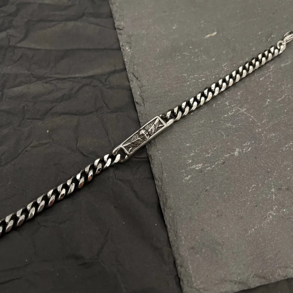 BAU-500-BMB10100 Teschio-Bracciale da Uomo in Acciaio
