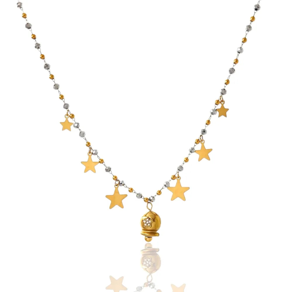 CAC-103-AA2704N Campanello con Stella-Collana Corta in Acciaio