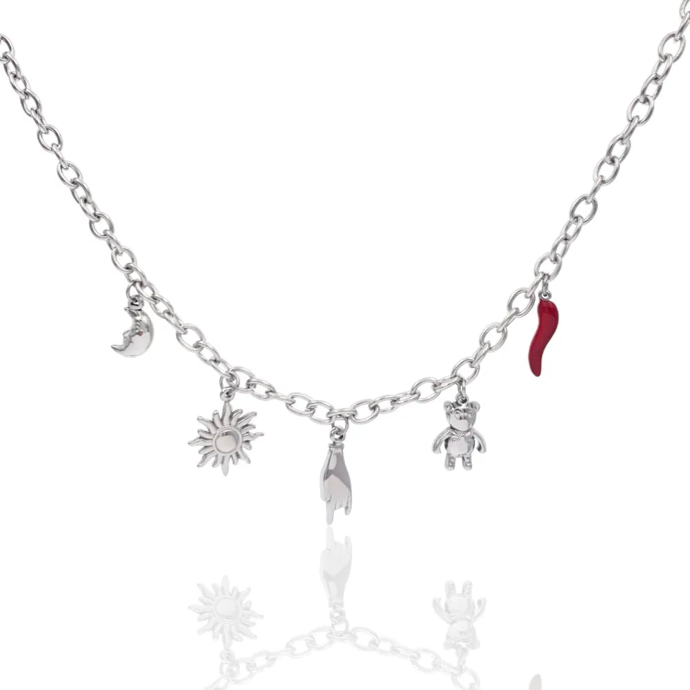 CAC-103-AA4524N Luna Sole Orsetto Cornino-Collana Corta in Acciaio