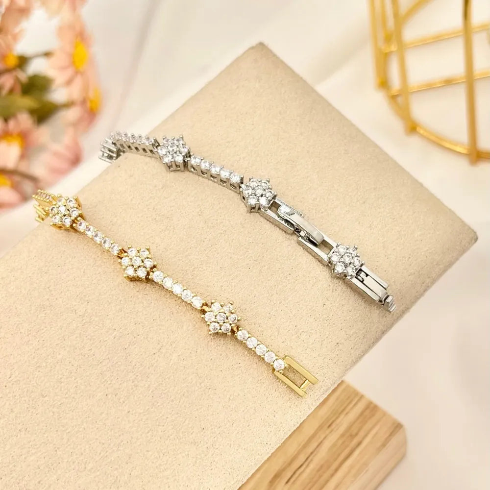 BMZ-103-AA2642B Tennis con Fiore-Bracciale con Cubic Zirconia