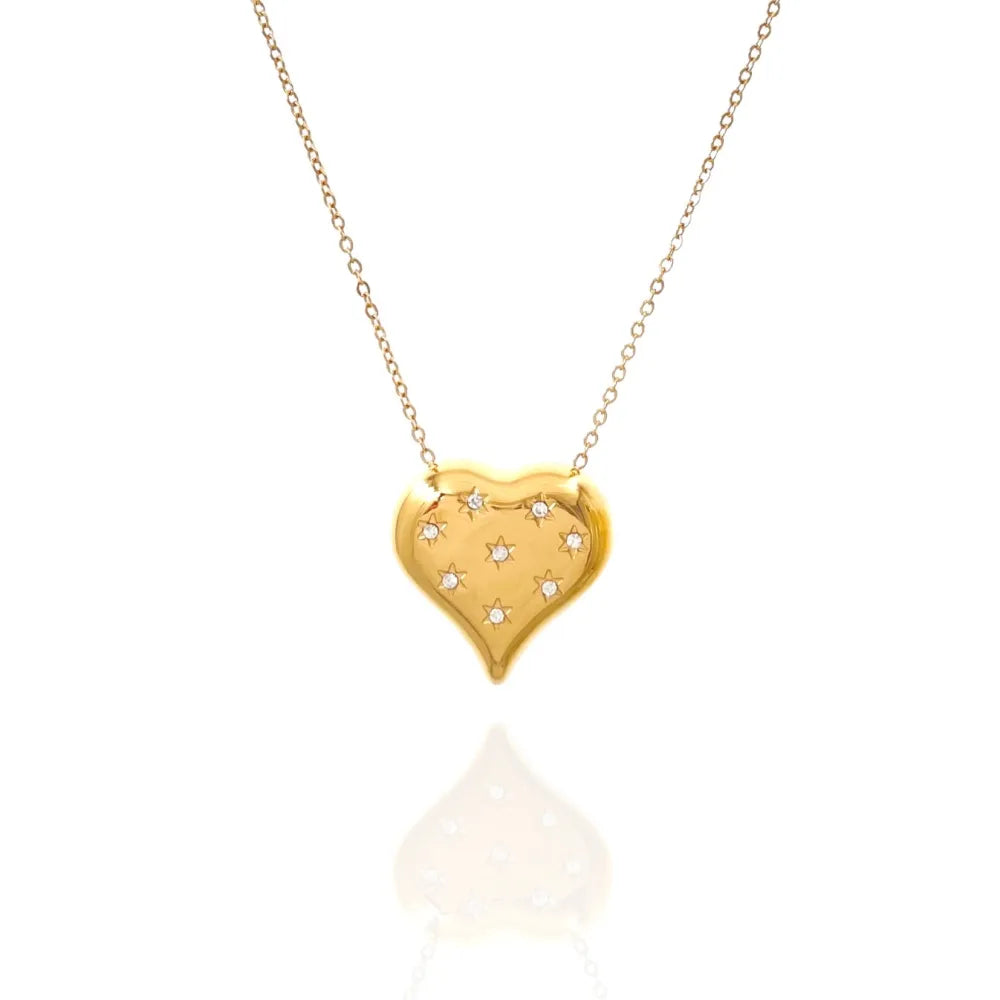 CAC-103-AA3502N Cuore con Punti Luci Stella-Collana Girocollo in Acciaio
