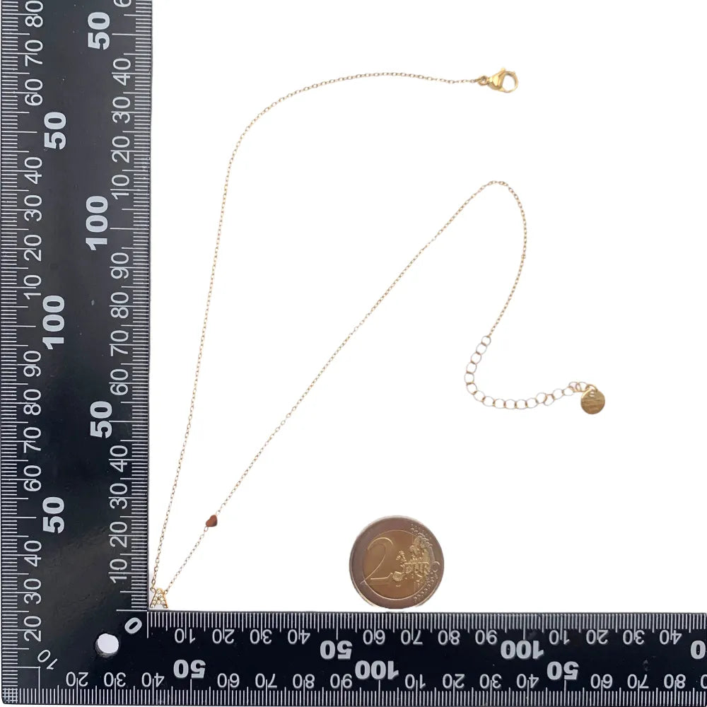CPA-103-AA3208N Iniziale Piccolo con Strass e Cuore-24pz Collana Corte in Acciaio