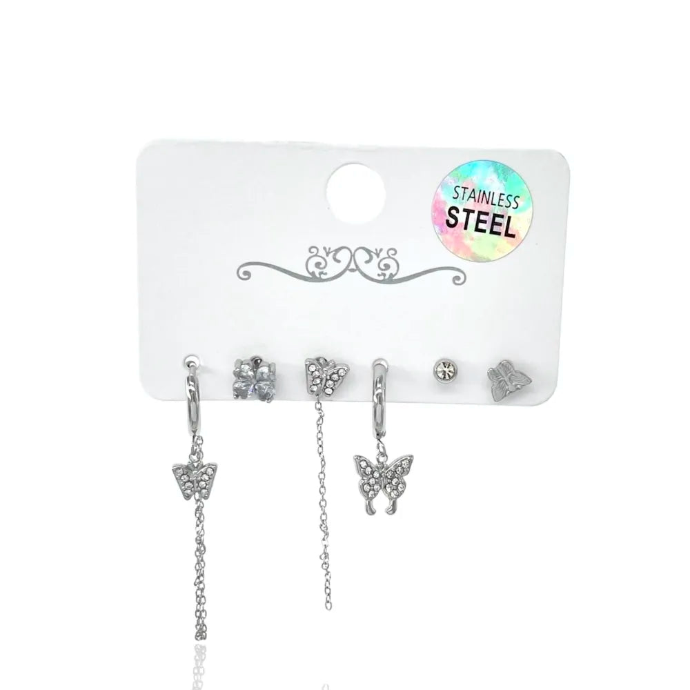 OPA-736-09 Farfalla-Set 6Pz Orecchini in Acciaio