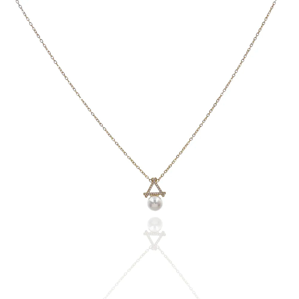 CAC-103-AA4163N Triangolo con Perla-Collana Corta in Acciaio