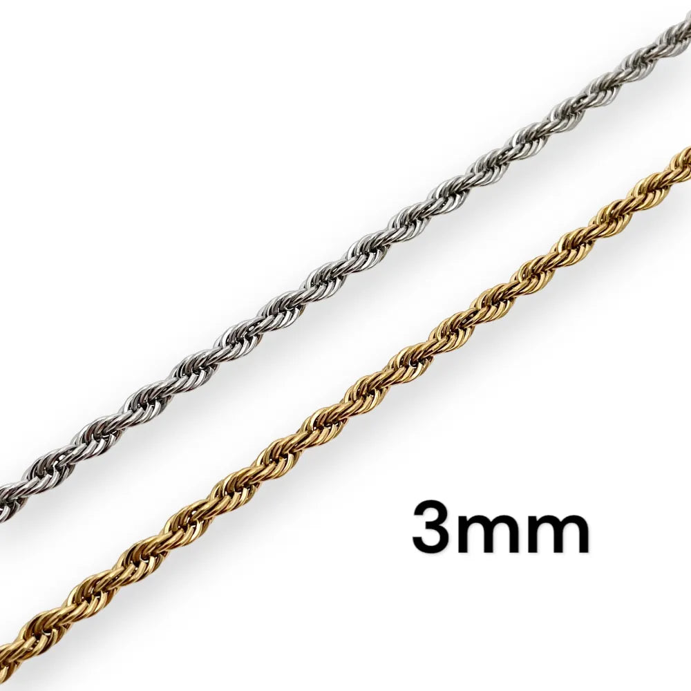 CAC-413-1584 3mm Torchon 3mm-Collana Corta in Acciaio