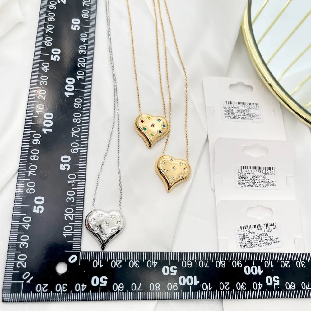 CAC-103-AA3502N Cuore con Punti Luci Stella-Collana Girocollo in Acciaio