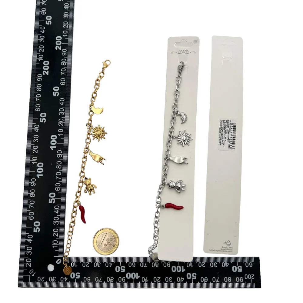 BAC-103-AA4523B Cornino Orsetto Mano Sole Luna -Bracciale in Acciaio