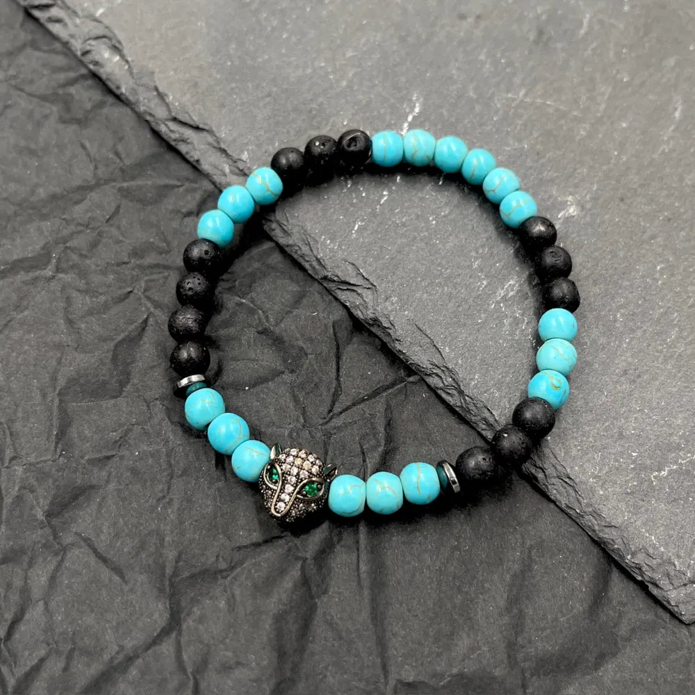 BAU-739-05 6mm Pantera-Bracciale Elastico in Acciaio da Uomo