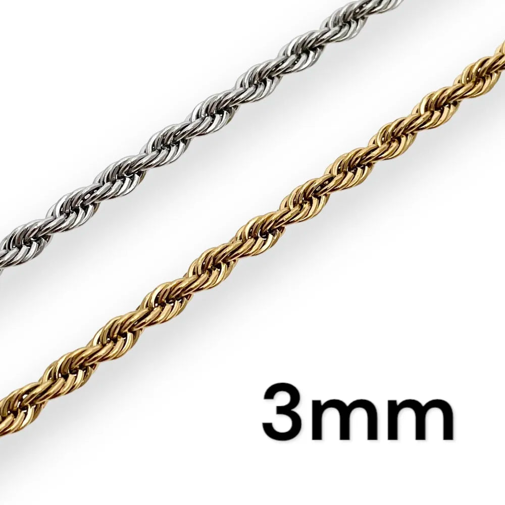 CAC-413-1584 3mm Torchon 3mm-Collana Corta in Acciaio